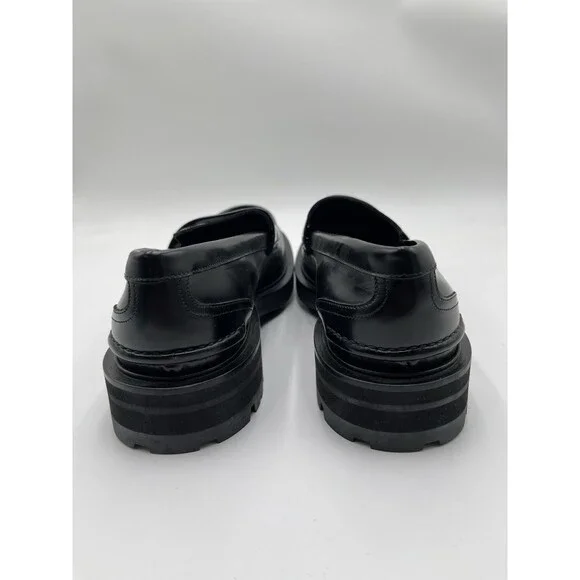 Alexander McQueen Tread-sole Penny-slot Loafers Black Leather Size 45